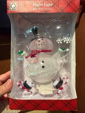 Frosted bobble head Snowman Night Light - White with Red Accents